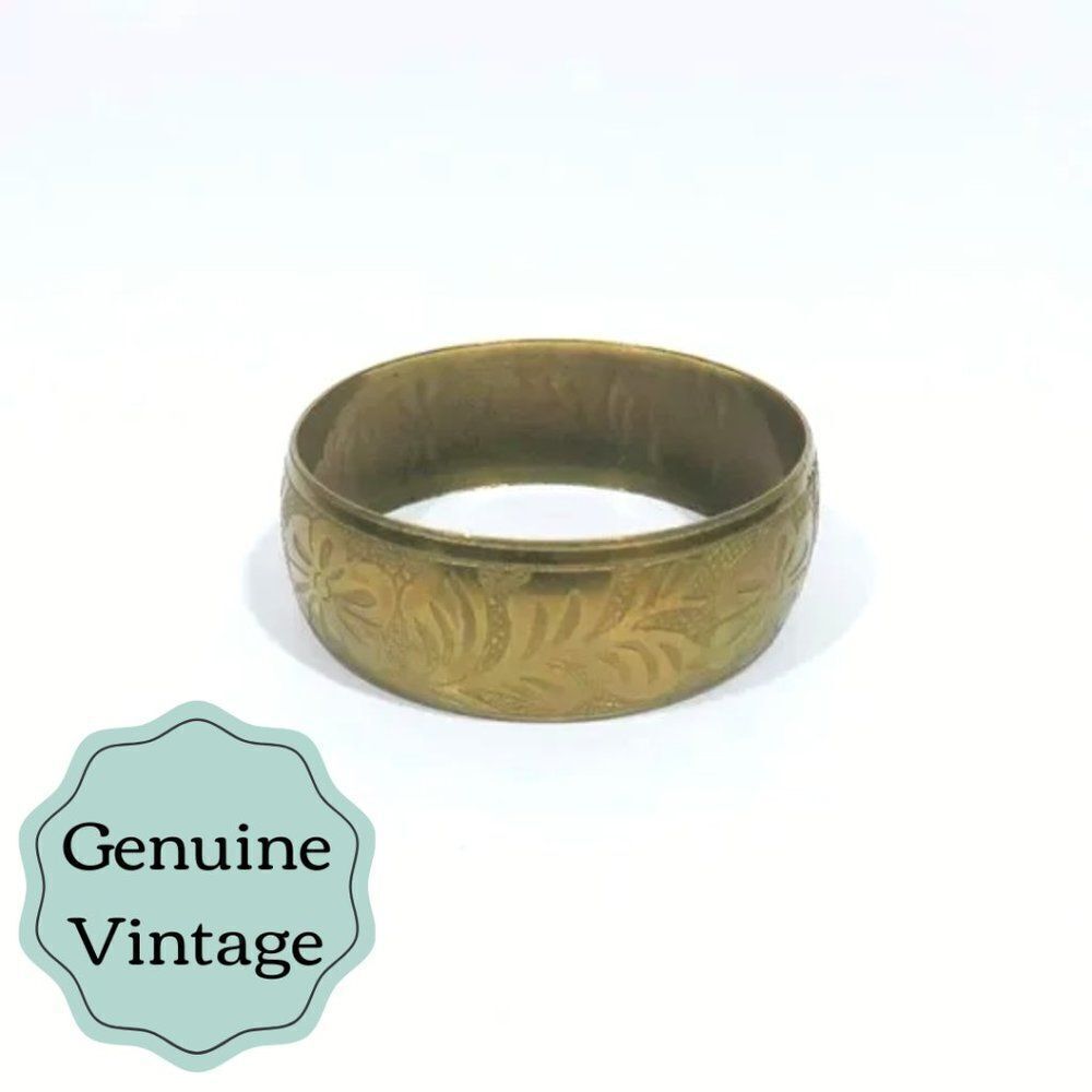 Vintage Brass Cuff -Bracelet - Genuine Vintage - Floral Embossed 1970's 1980's  